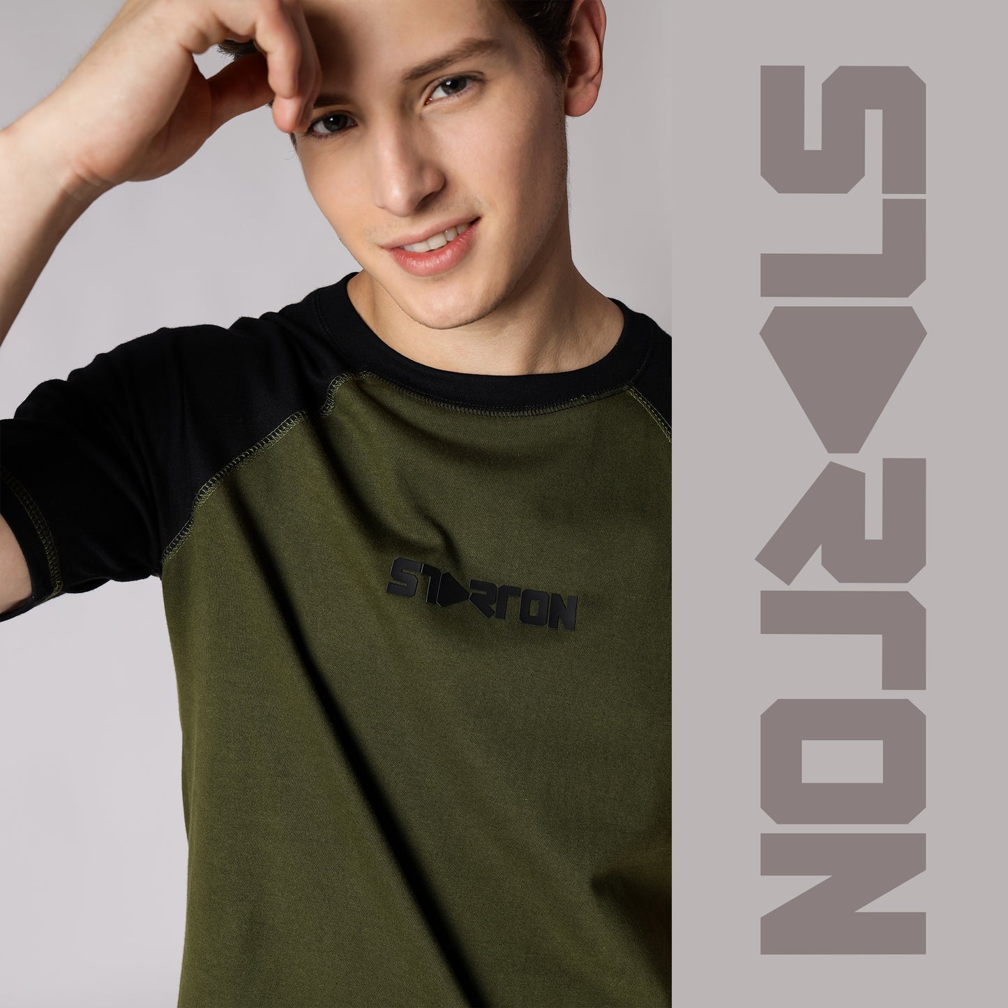 Starton Apparel Olive Black Raglan Sleeve T-Shirt Men (STM-008)