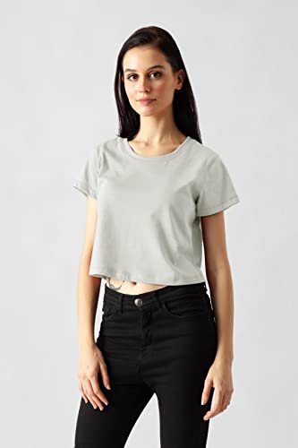 Starton Apparel Trendy Women's Round Neck 100% Pure pre Combed Cotton Coverstitched Crop Tops for Women (STW-001)