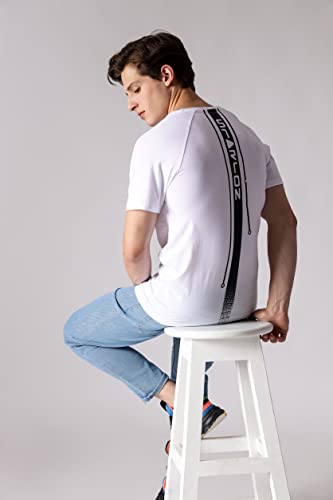 STARTON Men's Round Neck Short Sleeve T-Shirt Vertical Back Print(STM-005)