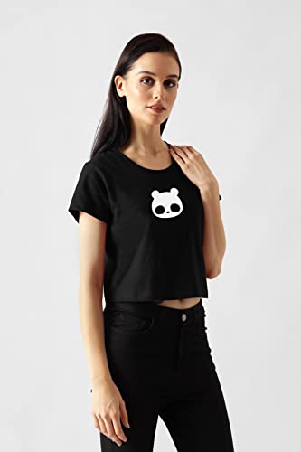 Starton Apparel Trendy Women's Round Neck 100% Pure pre Combed Cotton Stylish Western Crop Tops for Women Panda Print (STW-002)