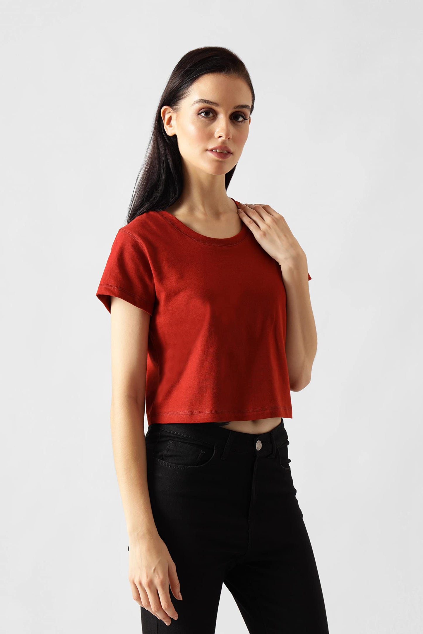 Starton Apparel Trendy Women's Round Neck 100% Pure pre Combed Cotton Coverstitched Crop Tops for Women (STW-001)