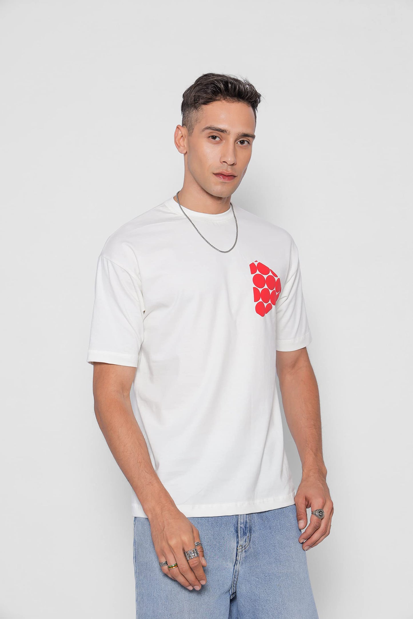 Starton Apparel Trendy Men's Round Neck 100% Pure Pre Combed Cotton Silicone and biowashed Oversize Loose Fit Drop Shoulder Half Sleeve 3D Puff Print T-Shirt for Men (STM-032)