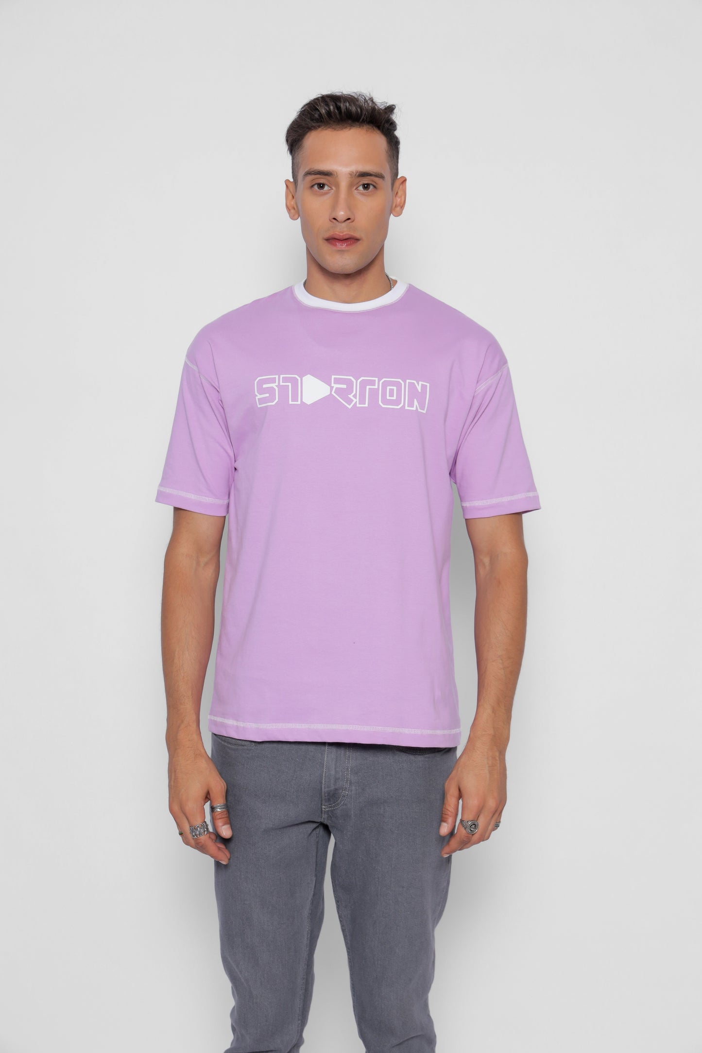 Starton Apparel Crew Neck 100% Cotton Drop Shoulder Half Sleeve T-Shirt for Men (STM-034 Lavender)