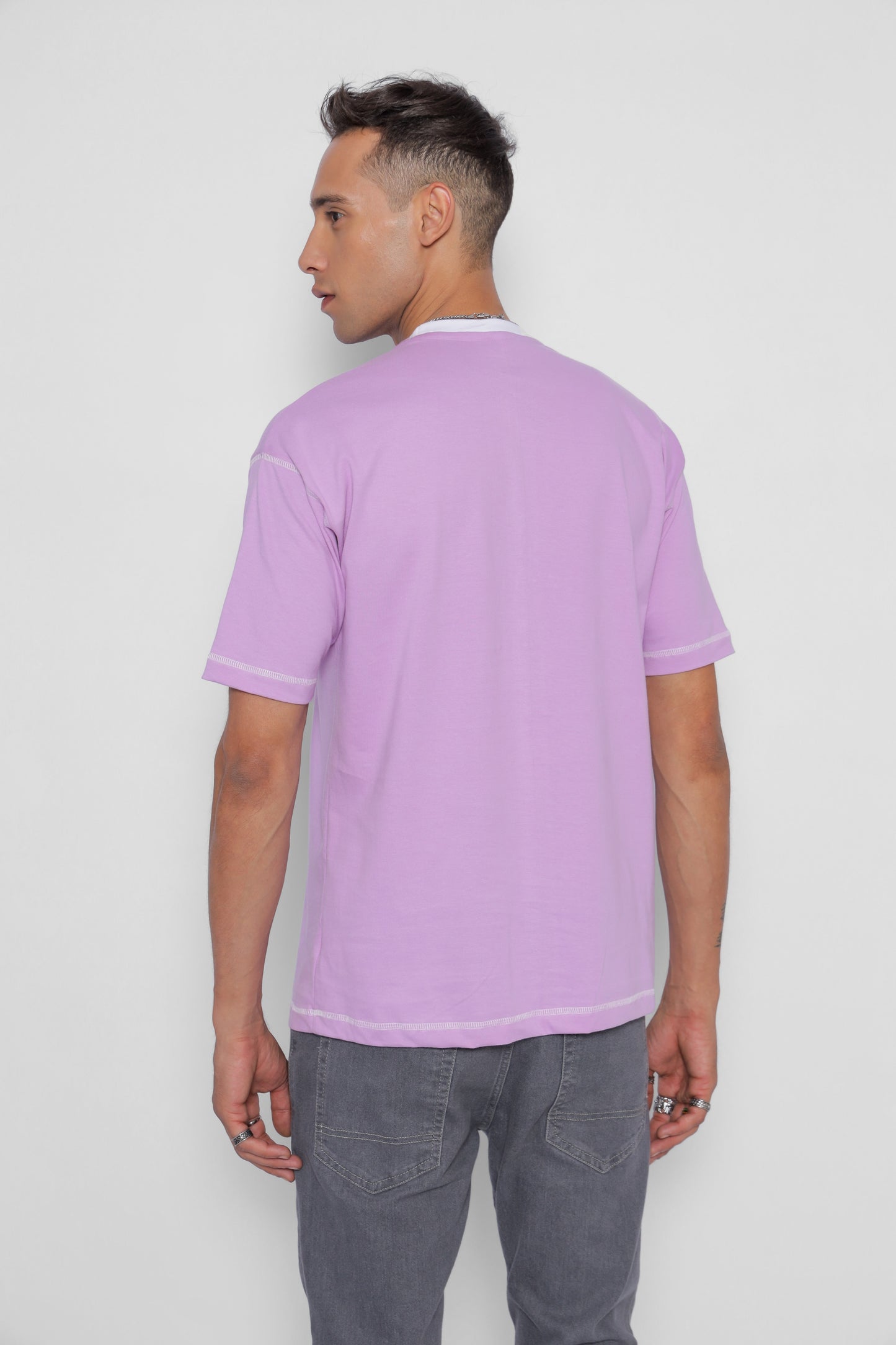 Starton Apparel Crew Neck 100% Cotton Drop Shoulder Half Sleeve T-Shirt for Men (STM-034 Lavender)