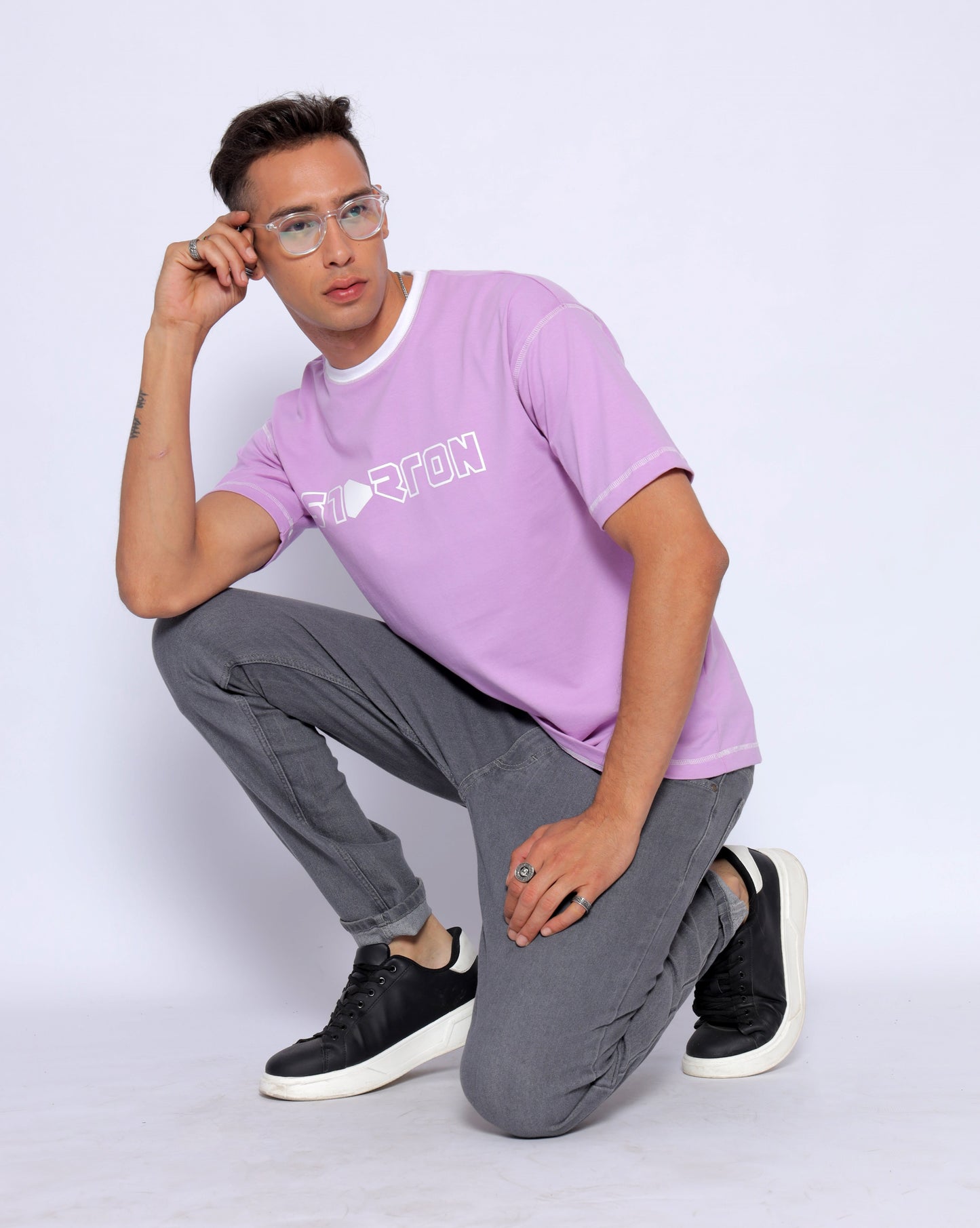 Starton Apparel Crew Neck 100% Cotton Drop Shoulder Half Sleeve T-Shirt for Men (STM-034 Lavender)