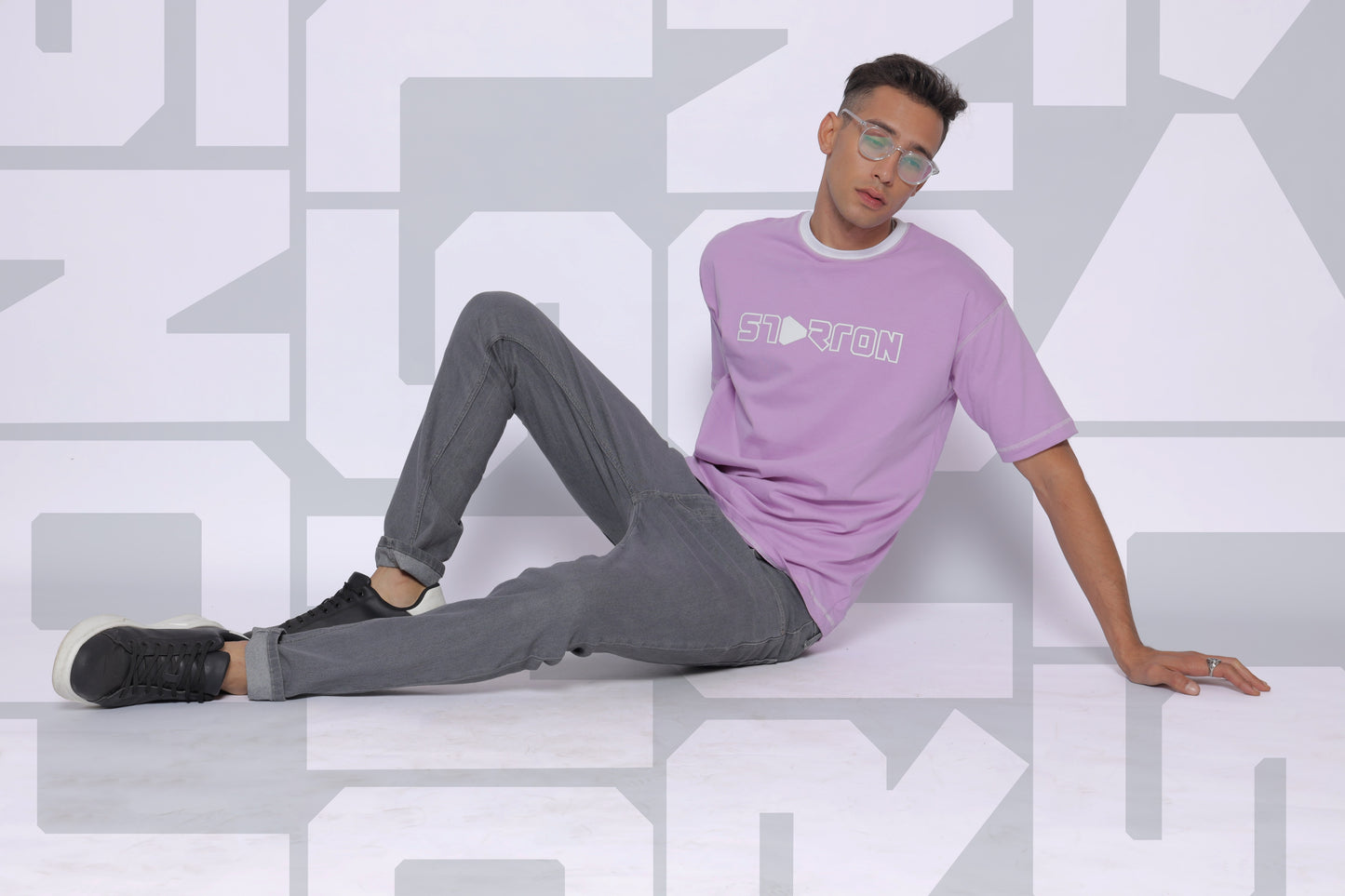 Starton Apparel Crew Neck 100% Cotton Drop Shoulder Half Sleeve T-Shirt for Men (STM-034 Lavender)