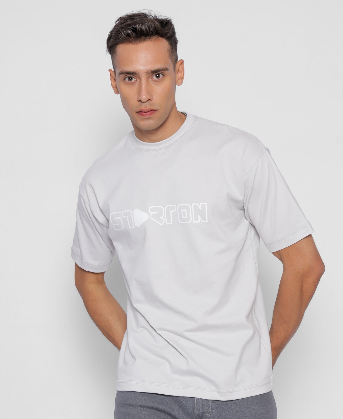 Starton Apparel Cotton Drop Shoulder Light Grey Oversized T-Shirt