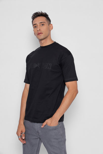 Starton Apparel 100% Cotton Oversize Loose Fit Drop Shoulder Half Sleeve T-Shirt Men Heavy Weight 220 GSM (STM-031 Black)