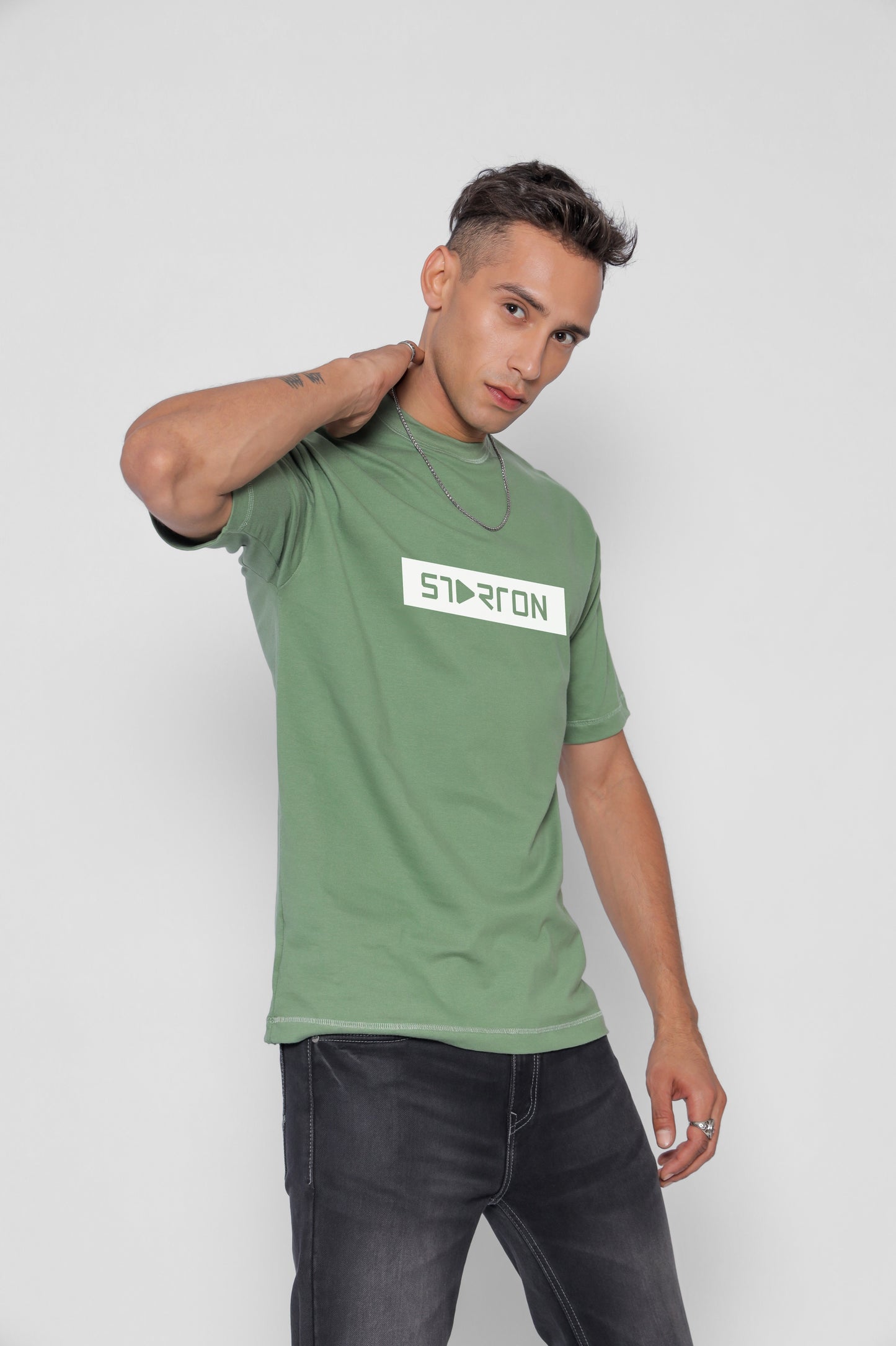 Starton Apparel Pure Cotton Drop Shoulder Oversized Back Front Printed Mint