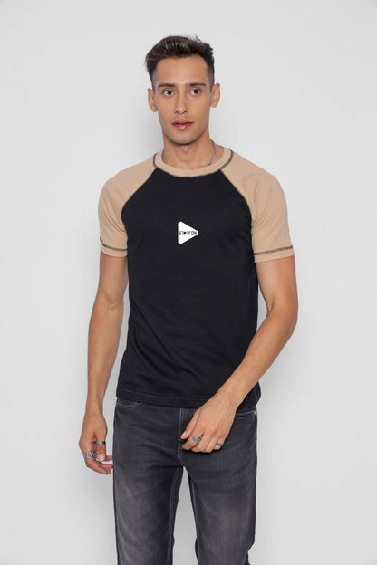 Starton Apparel Men's Raglan Sleeve T-Shirt Combed Cotton Black Beige 3D Print