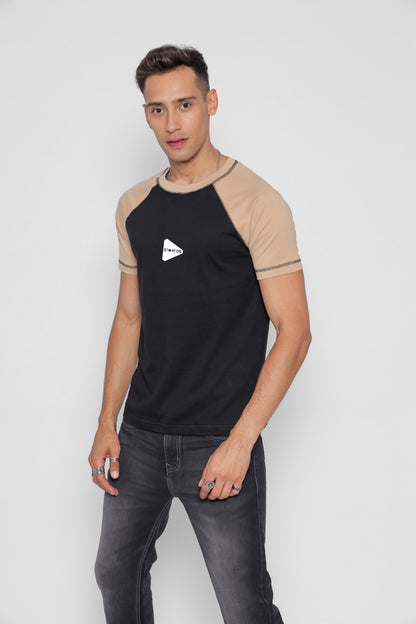 Starton Apparel Men's Raglan Sleeve T-Shirt Combed Cotton Black Beige 3D Print