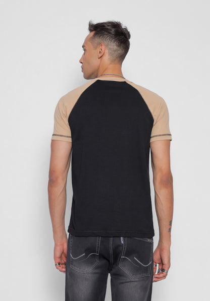 Starton Apparel Men's Raglan Sleeve T-Shirt Combed Cotton Black Beige 3D Print
