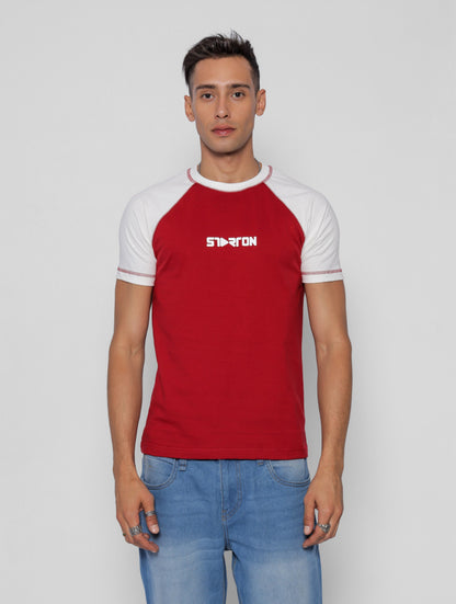 Starton Apparel Men's Round Neck Raglan Sleeve T-Shirt Combed Cotton Red White 3D Print