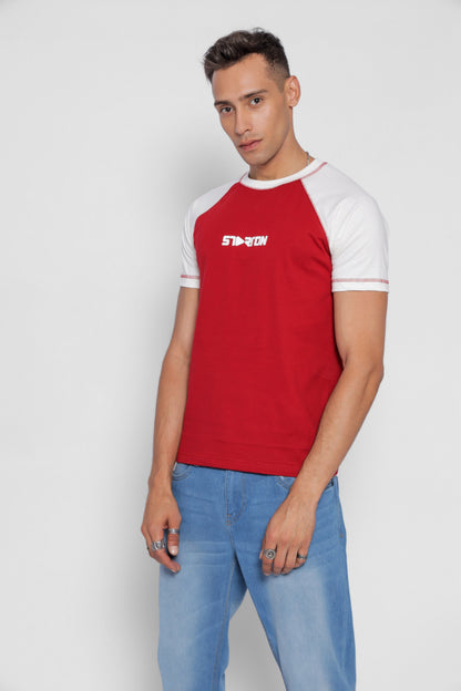 Starton Apparel Men's Round Neck Raglan Sleeve T-Shirt Combed Cotton Red White 3D Print