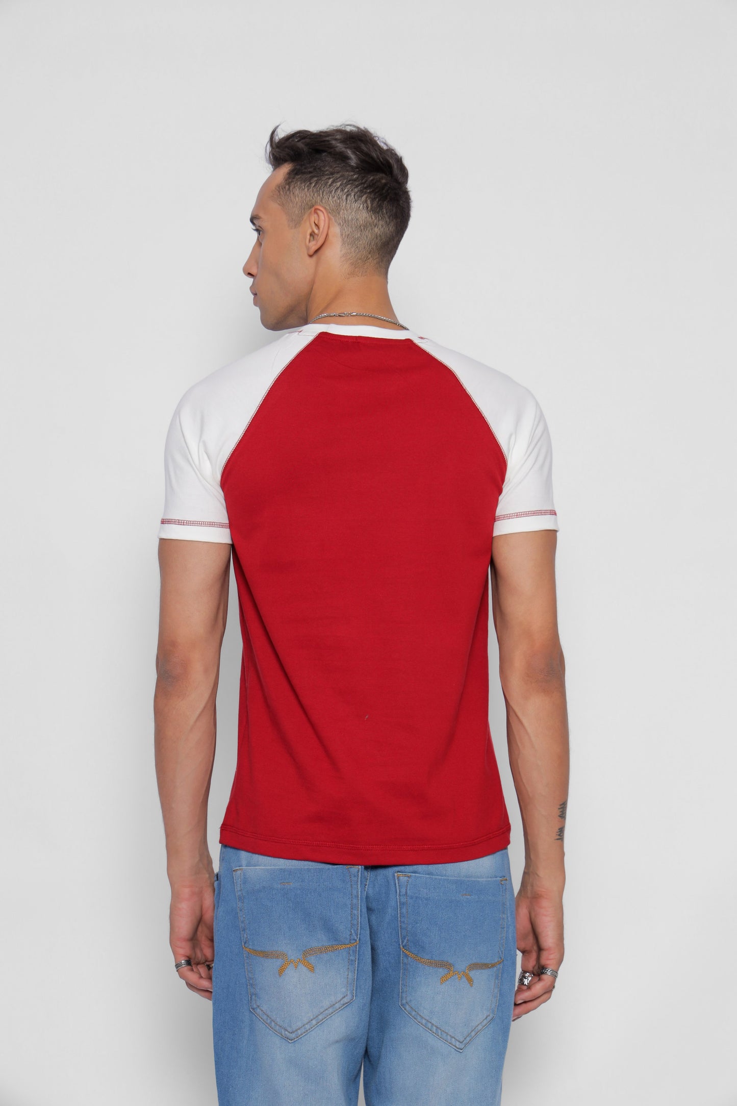 Starton Apparel Men's Round Neck Raglan Sleeve T-Shirt Combed Cotton Red White 3D Print