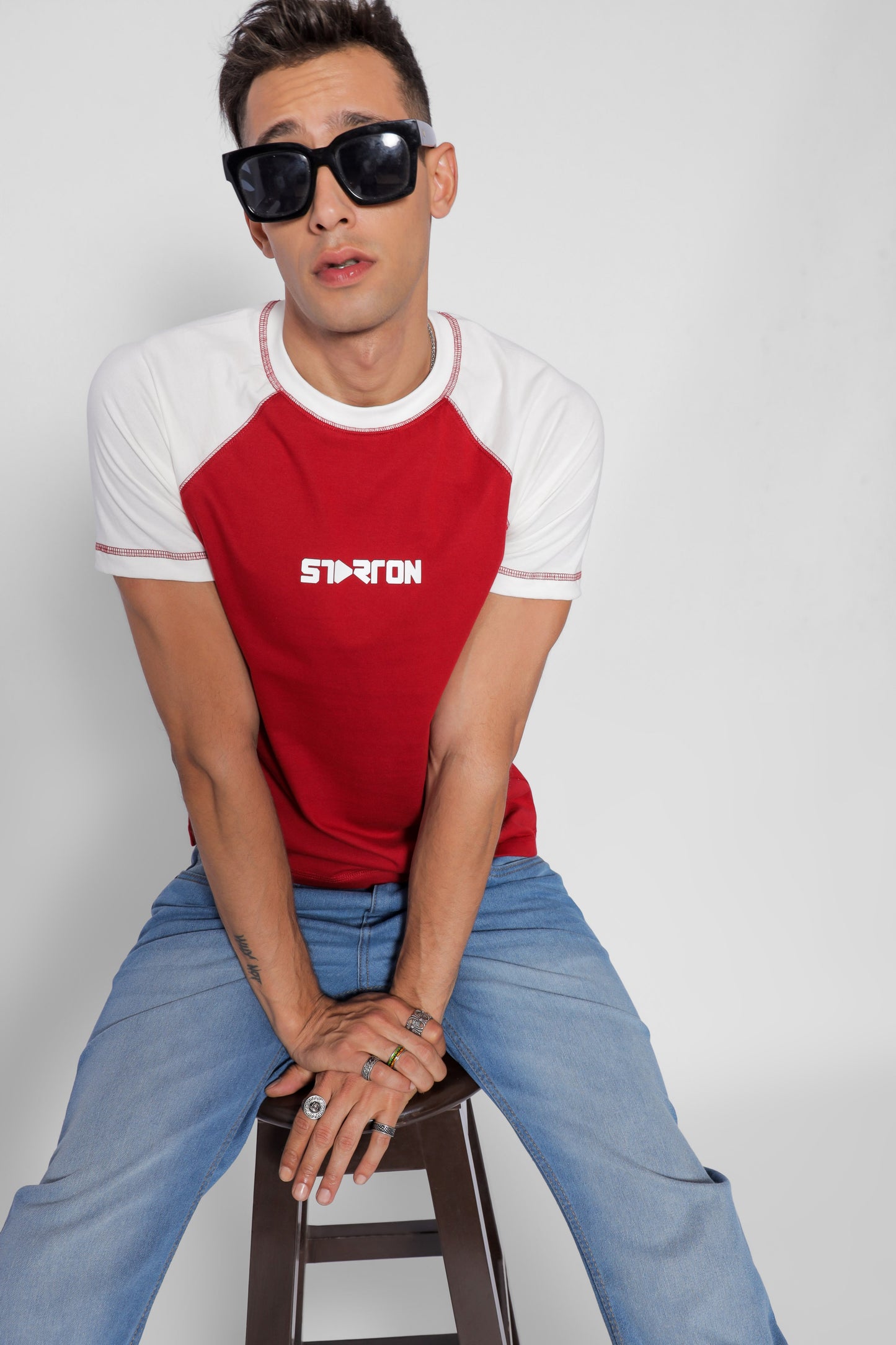 Starton Apparel Men's Round Neck Raglan Sleeve T-Shirt Combed Cotton Red White 3D Print