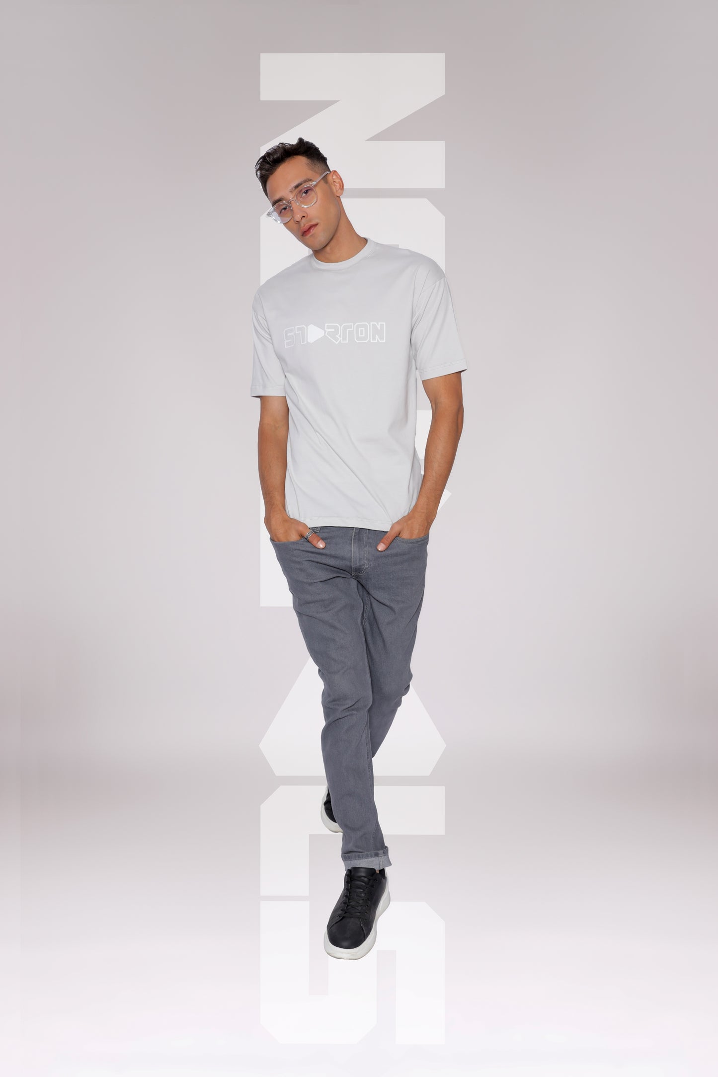 Starton Apparel Cotton Drop Shoulder Light Grey Oversized T-Shirt