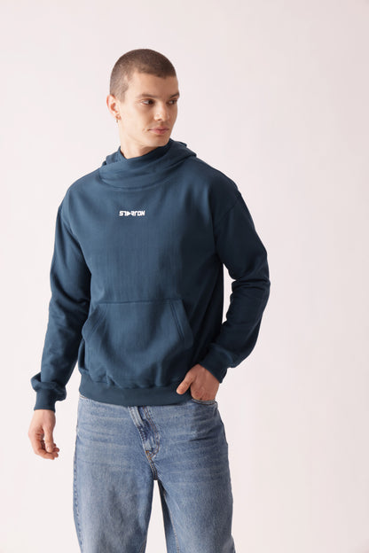 Starton Apparel Cotton Blend Teal Blue Neck Cover Oversized Hoodie