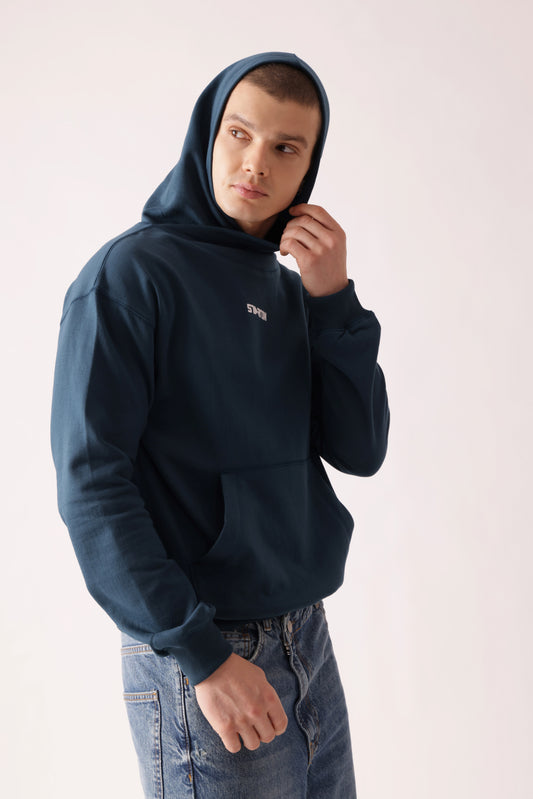 Starton Apparel Cotton Blend Teal Blue Neck Cover Oversized Hoodie