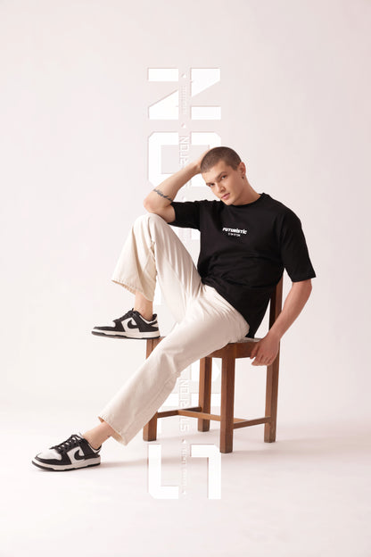 Starton Apparel 100% Cotton Oversize Loose Fit Drop Shoulder Half Sleeve T-Shirt for Men (STM-035 Black)