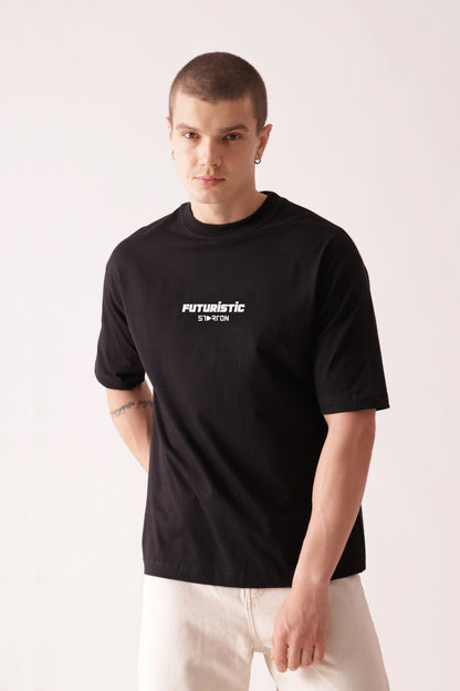Starton Apparel 100% Cotton Oversize Loose Fit Drop Shoulder Half Sleeve T-Shirt for Men (STM-035 Black)