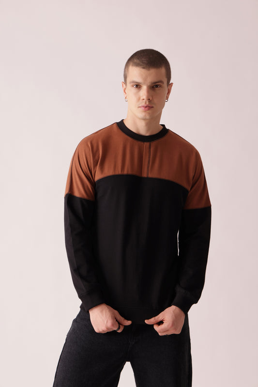 Starton Apparel Pure Cotton Terry 280GSM Black Brown Placket Oversized Sweatshirt