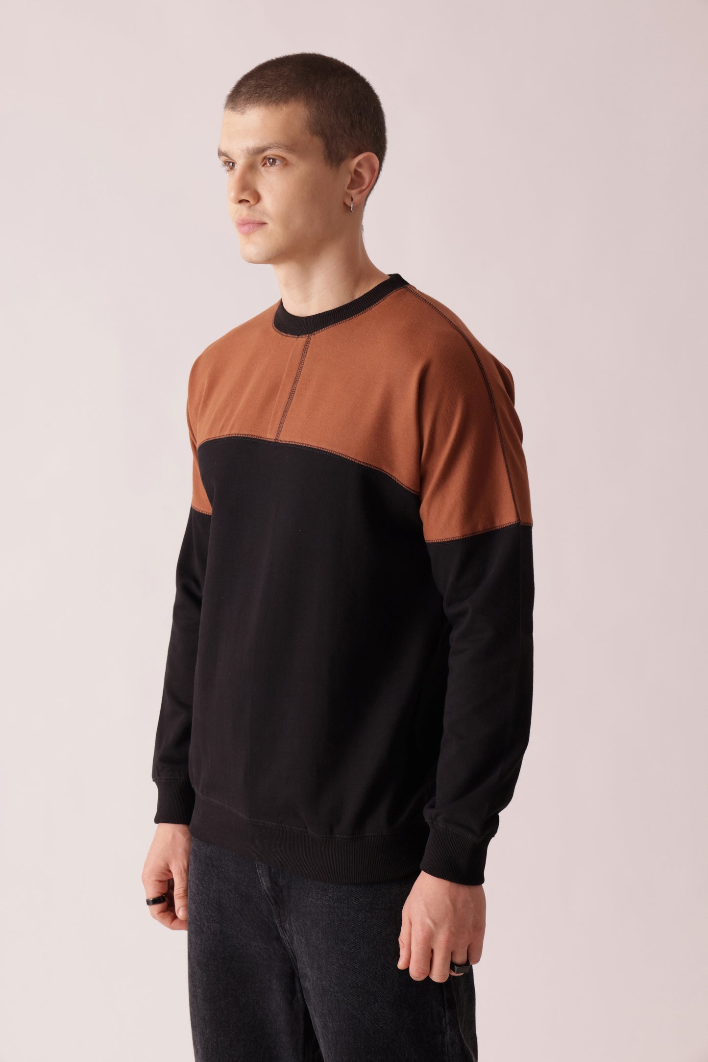 Starton Apparel Pure Cotton Terry 280GSM Black Brown Placket Oversized Sweatshirt