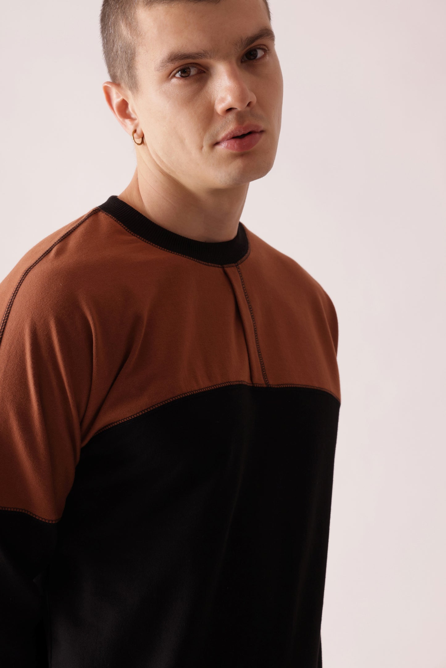 Starton Apparel Pure Cotton Terry 280GSM Black Brown Placket Oversized Sweatshirt