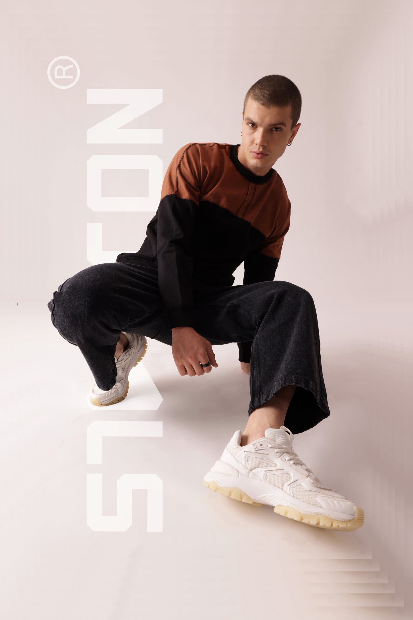 Starton Apparel Pure Cotton Terry 280GSM Black Brown Placket Oversized Sweatshirt