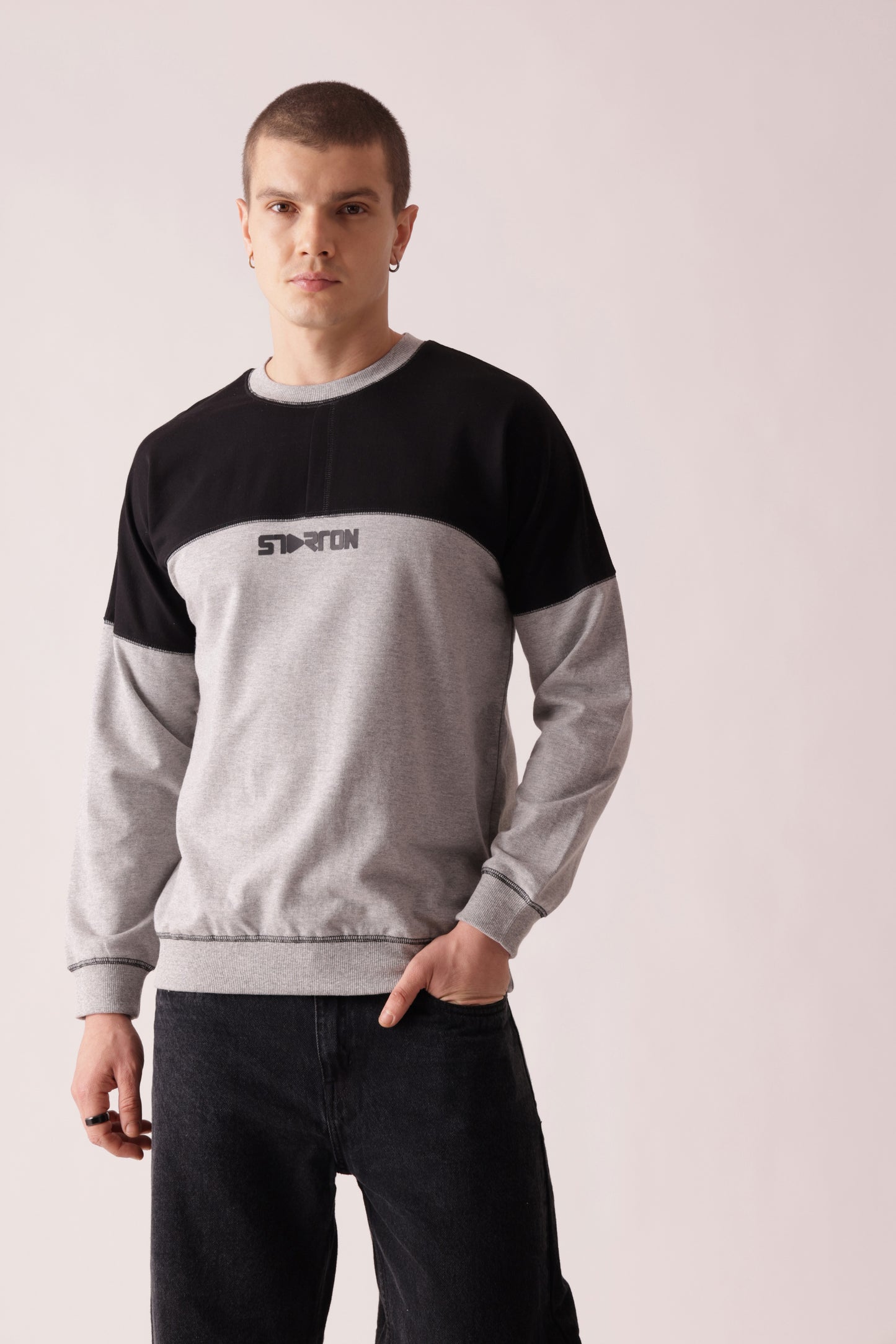 Starton Apparel Pure Cotton Terry 280GSM Black Grey Placket Oversized Sweatshirt