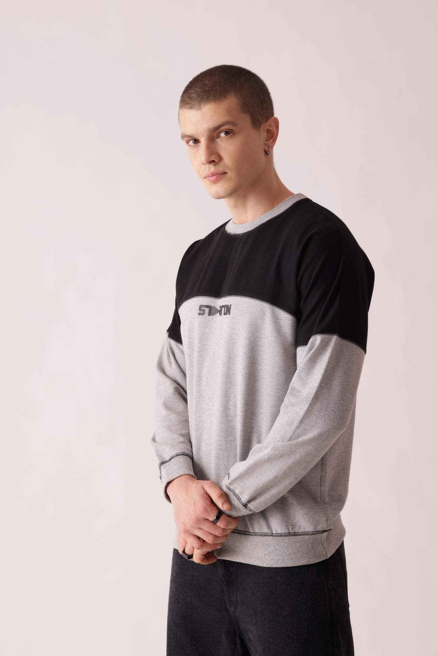 Starton Apparel Pure Cotton Terry 280GSM Black Grey Placket Oversized Sweatshirt