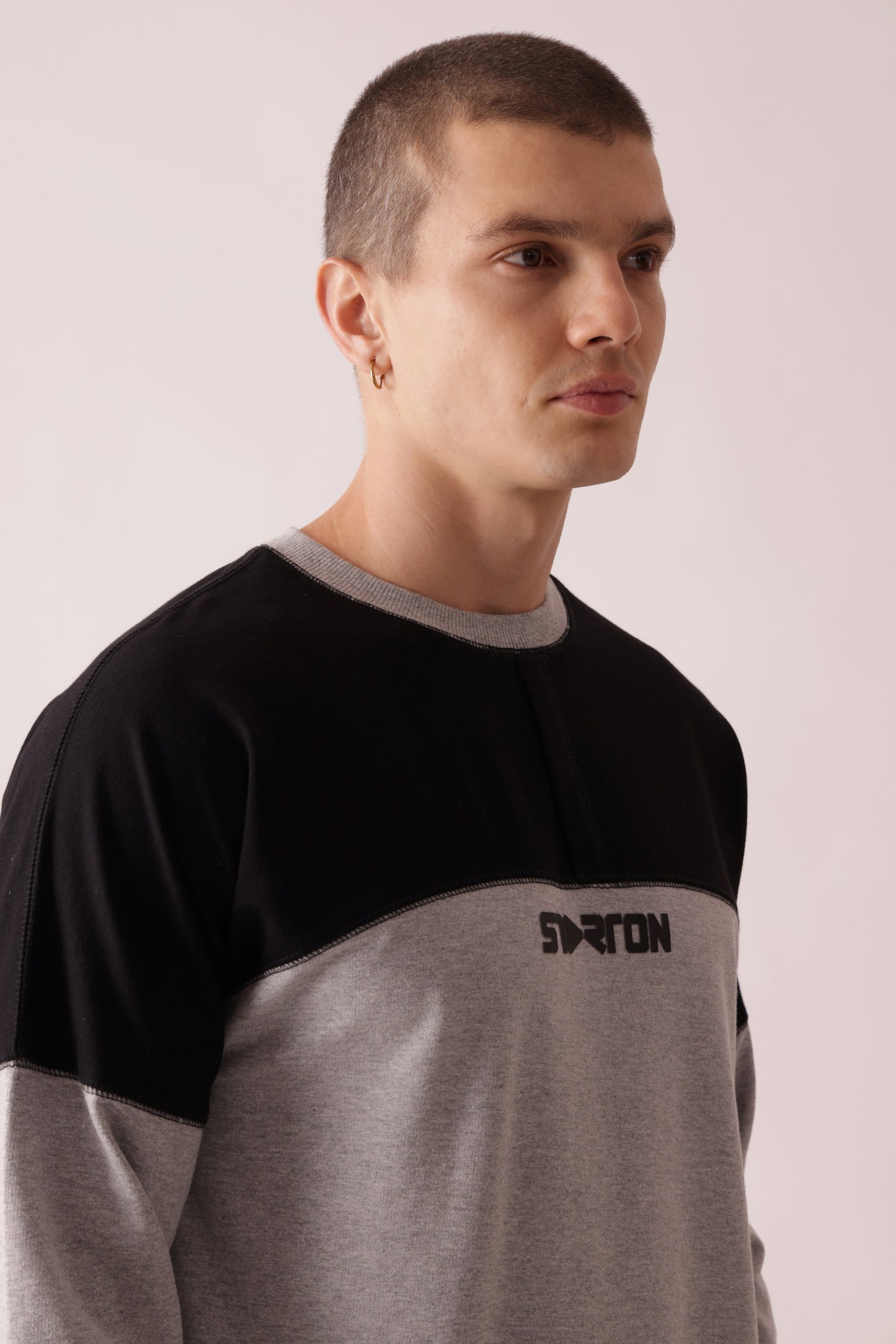 Starton Apparel Pure Cotton Terry 280GSM Black Grey Placket Oversized Sweatshirt