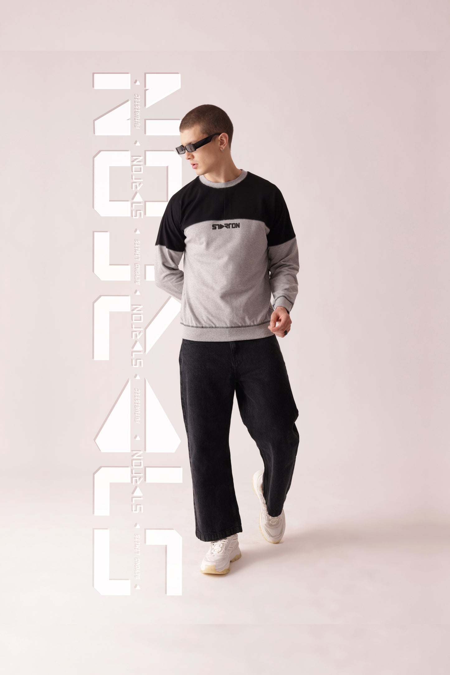 Starton Apparel Pure Cotton Terry 280GSM Black Grey Placket Oversized Sweatshirt