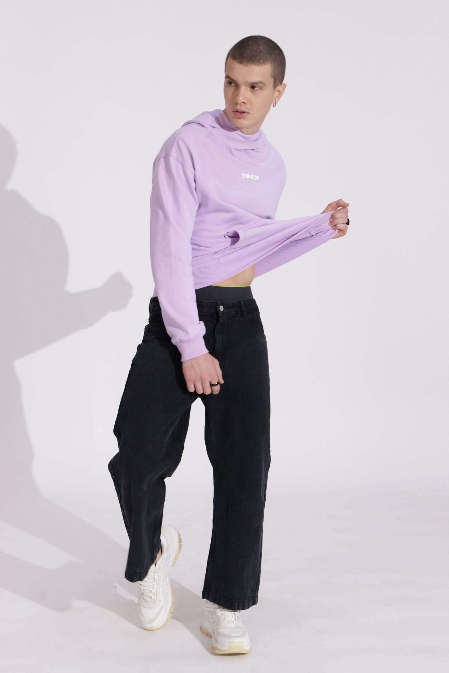 Starton Apparel Cotton Blend Lavender Neck Cover Oversized Hoodie