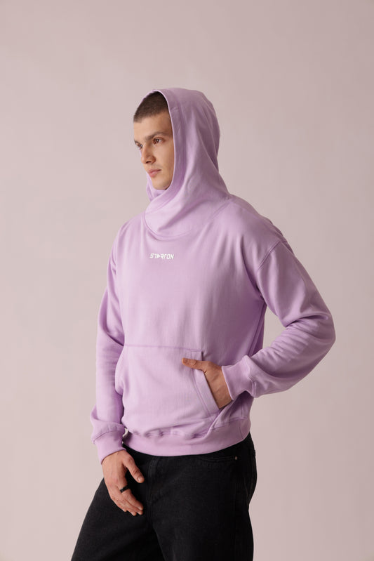 Starton Apparel Cotton Blend Lavender Neck Cover Oversized Hoodie