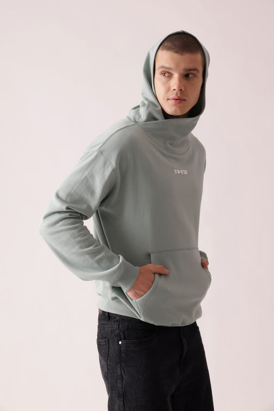 Starton Apparel Cotton Blend Mint Neck Cover Oversized Hoodie