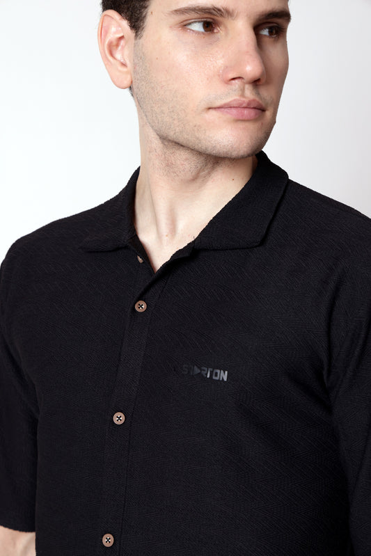 Starton Apparel Half Sleeve Cuban Collar Shirt Men Black