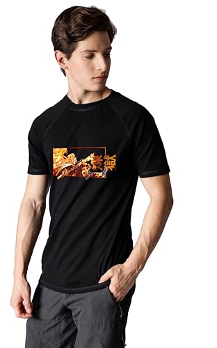 Starton Apparel 100% Cotton Demon Rengoku Hashira Graphic Print T-Shirt, Regular Fit Raglan Sleeve T Shirt for Men