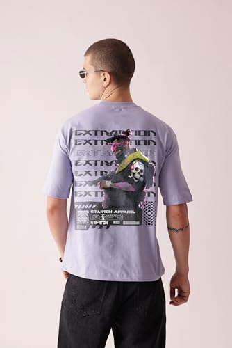 Starton Apparel 100% Pure Cotton Drop Shoulder Oversized Fit T-Shirt for Men Extraction Anime Front and Back Print (STM-037)