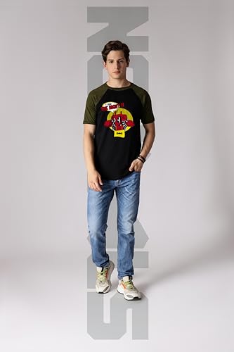 Starton Apparel 100% Cotton DeadpoolBatman Superhero Graphic T-Shirt, Regular Fit Raglan Sleeve Front & Back Print T Shirt for Men