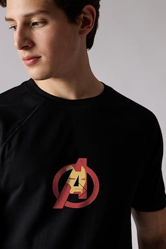 Starton Apparel 100% Cotton Marvel Avengers Ironman Superhero Graphic Print T-Shirt, Regular Fit Raglan Sleeve T Shirt for Men
