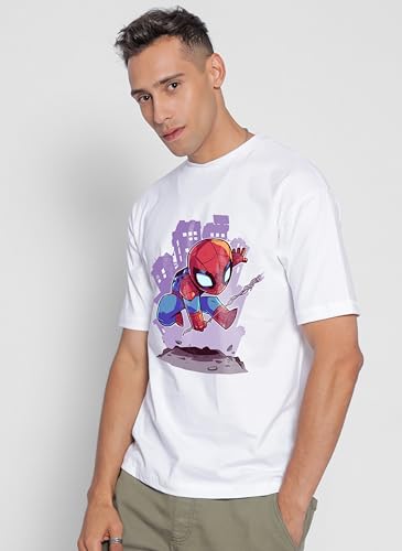 Starton Apparel Unisex 100% Cotton Superhero Graphic Printed Drop Shoulder Oversized Fit T-Shirt for Men and Women