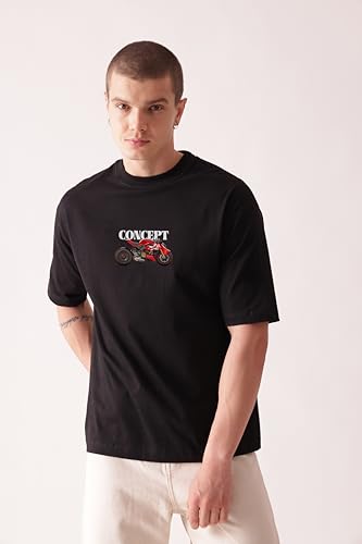 Starton Apparel Premium Oversized T-Shirt for Men, 100% Cotton Drop Shoulder Bike Automobile Motercycle Graphic Front and Back Printed