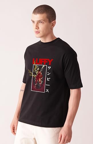 Starton Apparel Cotton T-Shirt Anime 1Piece and Fire Force Monkey D. Luffy Roronoa Zoro Graphic Oversized T Shirt for Men and Women Drop Shoulder Loose Baggy Fit Unisex