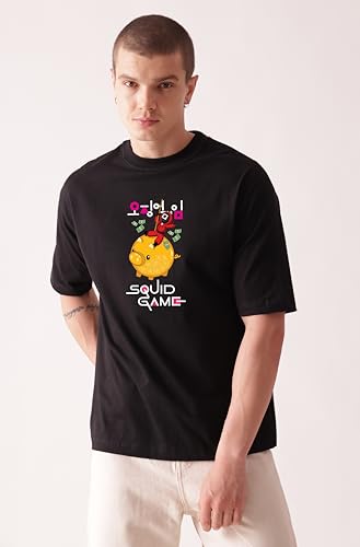 Starton Apparel 100% Cotton Drop Shoulder Baggy Oversized T-Shirt for Men, Squid Series Graphic Print