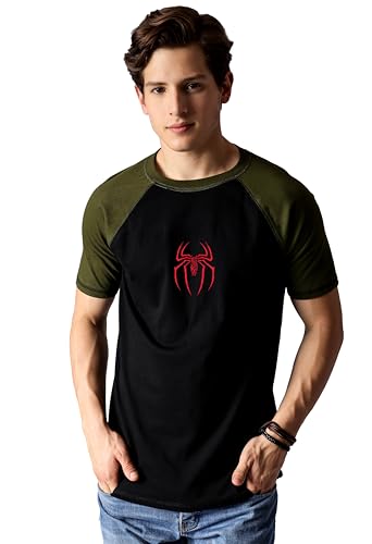 Starton Apparel 100% Cotton Spidey Superhero Graphic Regular Fit Men Raglan Sleeve Gym t Shirts for Men Workout