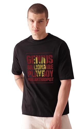 Starton Apparel 100% Cotton Oversized Drop Shoulder T-Shirt for Men Black Panther Marvel Avengers Ironman Superhero Graphic Print T-Shirt