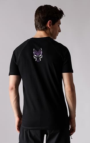 Starton Apparel 100% Cotton Marvel Black Panther Superhero Graphic T-Shirt, Regular Fit Raglan Sleeve Front & Back Print T Shirt for Men