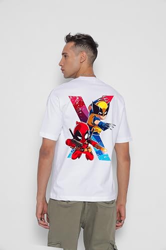 Starton Apparel 100% Cotton Deadpool & Wolverine Graphic Printed T-Shirt, Oversized Fit, Front & Back Print, for Men & Boys