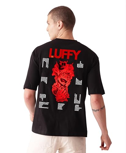 Starton Apparel Cotton T-Shirt Anime 1Piece and Fire Force Monkey D. Luffy Roronoa Zoro Graphic Oversized T Shirt for Men and Women Drop Shoulder Loose Baggy Fit Unisex